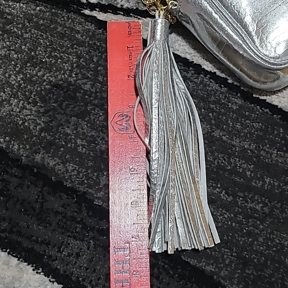 VS Faux Leather Metallic Silver Snakeskin Chain Strap Tassel Crossbody P… - Picture 7 of 16